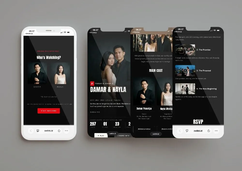 Tampilan desain undangan N Film di beberapa layar ponsel